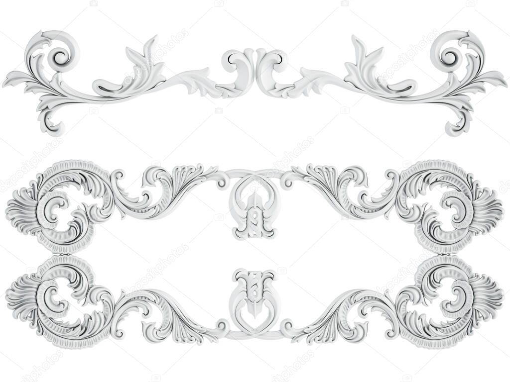 White ornament on a white background. Isolated. 3D illustration