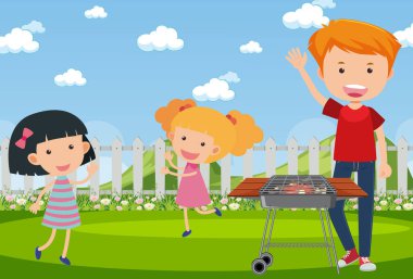 Park illüstrasyonundaki insanlarla arka plan sahnesi