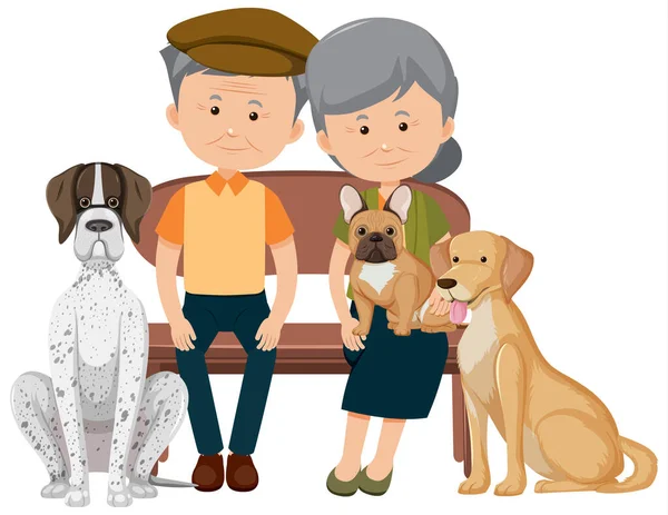 白い背景のイラストに犬と古いカップル — ストックベクタ