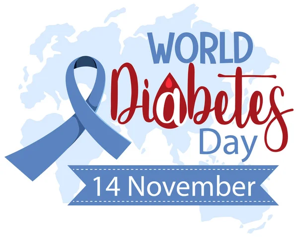 Logotipo Del Día Mundial Diabetes Pancarta Con Ilustración Cinta Azul — Vector de stock