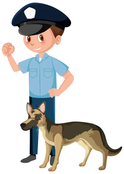 Politie Officier Met Duitse Herder Politie Hond Witte Achtergrond Illustratie — Stockvector