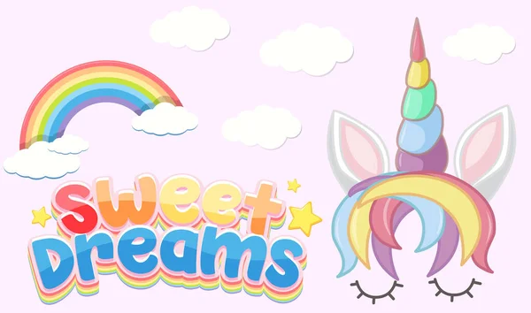 Logo Sweet Dreams Couleur Pastel Avec Une Jolie Licorne Une — Image vectorielle