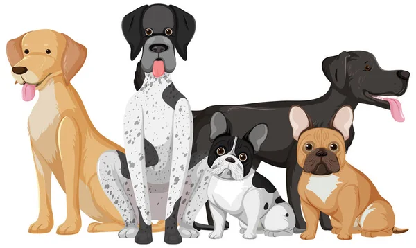 Багато Милих Собак Групі Ізольовані Білому Тлі Ілюстрації — стоковий вектор
