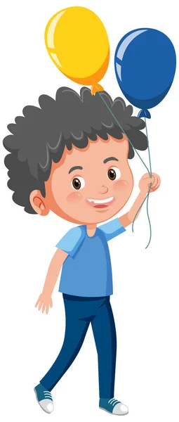 Linda Sonrisa Niño Pose Pie Sosteniendo Personaje Dibujos Animados Globo — Vector de stock