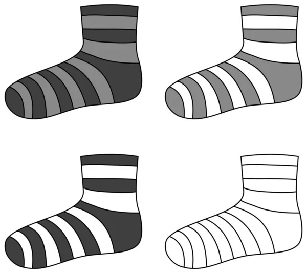 Чорно Білі Смуги Візерунок Шкарпетки Ілюстрація — стоковий вектор