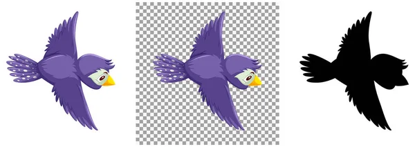 Illustration Personnage Dessin Animé Oiseau Violet Mignon — Image vectorielle