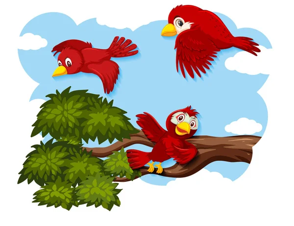 自然界のイラストで飛ぶ幸せな鳥 — ストックベクタ