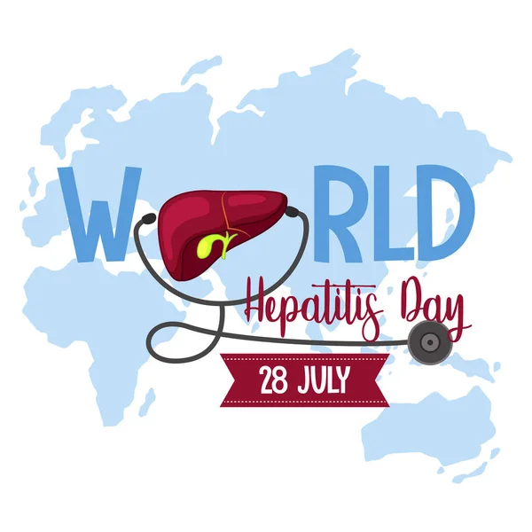 Logotipo Bandera Del Día Mundial Hepatitis Con Hígado Estetoscopio Ilustración — Vector de stock