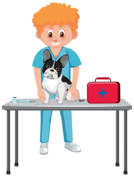 白い背景のイラストの獣医師と犬 — ストックベクタ