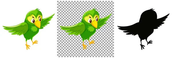 Cute Zielony Ptak Kreskówka Postać Ilustracja — Wektor stockowy