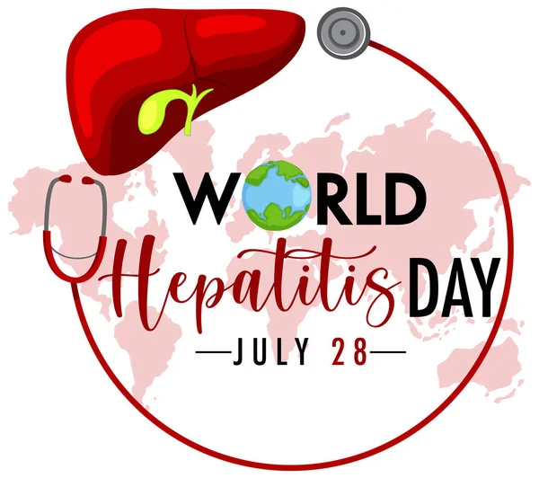 Logotipo Bandera Del Día Mundial Hepatitis Con Hígado Estetoscopio Ilustración — Vector de stock