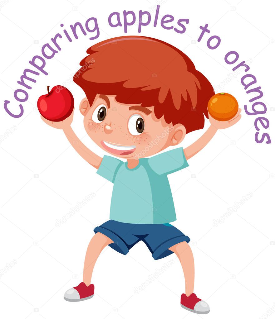 Idioma inglés con descripción de la imagen para comparar manzanas con