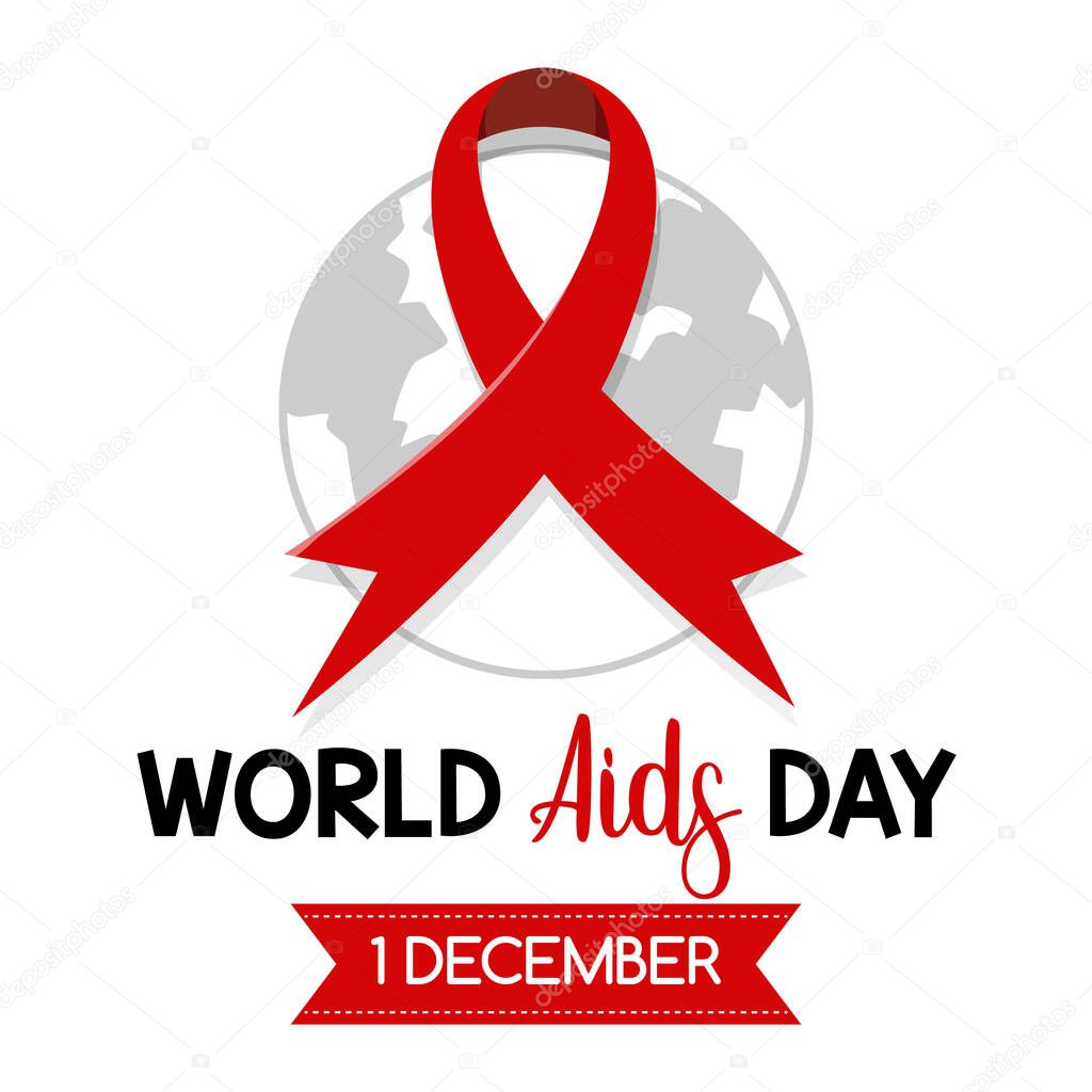 World AIDS Day logo or banner with red ribbon on the earth background illustration