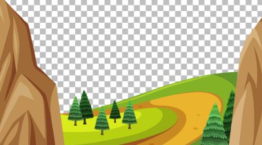 Şeffaf arkaplan illüstrasyonunda boş doğa parkı manzarası