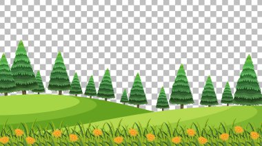 Saydam arkaplan illüstrasyonunda çiçek tarlası manzaralı boş doğa parkı sahnesi