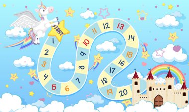 Tek boynuzlu at pastel renk şablonu resimlemedeki çocuklar için tahta oyunu