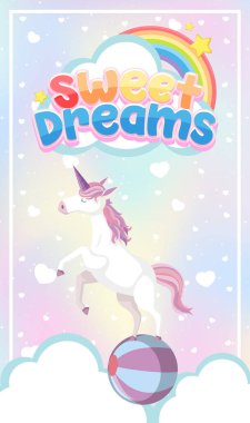 Sihirli pastel arkaplan çizimi üzerine tek boynuzlu at simgesi