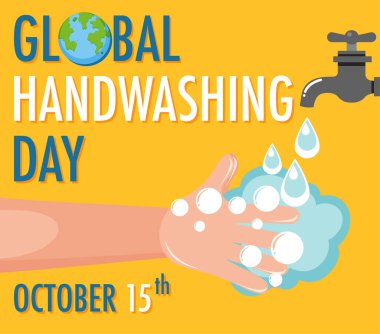 El yıkama günü logosu, el yıkama ve musluk illüstrasyonundan gelen su.