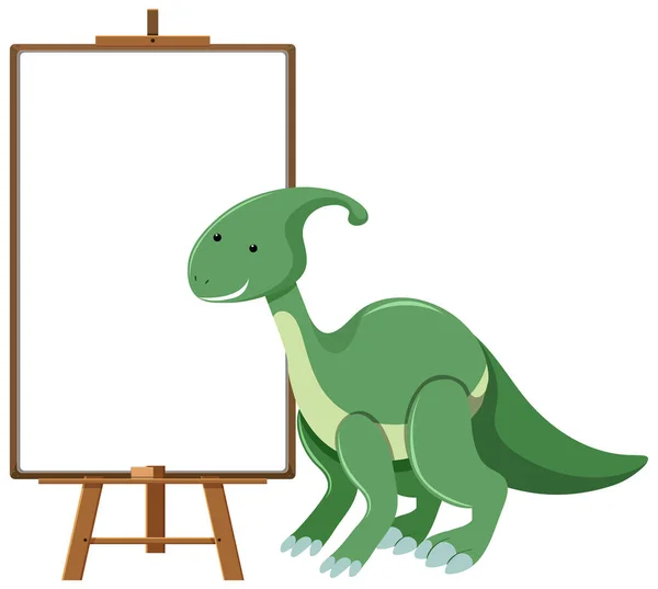 Dinossauro Bonito Verde Com Banner Branco Isolado Ilustração Fundo Branco — Vetor de Stock