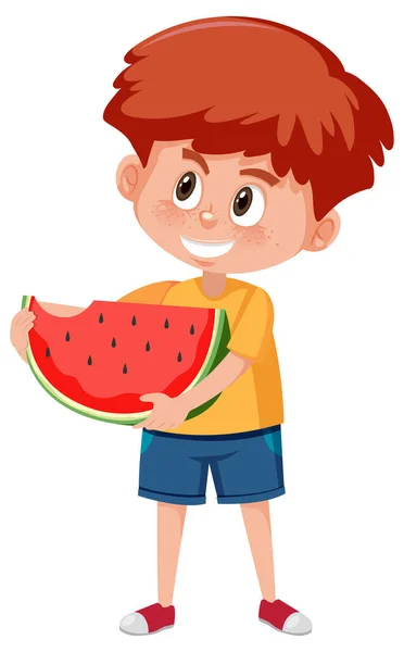 Tecknad Barnkaraktär Som Håller Frukt Eller Grönsaker Isolerade Vit Bakgrund — Stock vektor