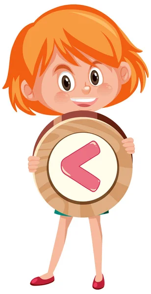 Student Girl Holding Basic Math Symbol Sign Cartoon Character Isolated — Stock Vector