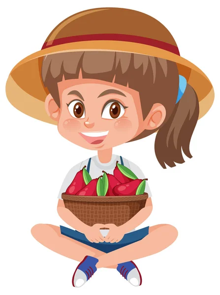 Παιδιά Κορίτσι Φρούτα Λαχανικά Λευκό Φόντο Εικονογράφηση — Διανυσματικό Αρχείο