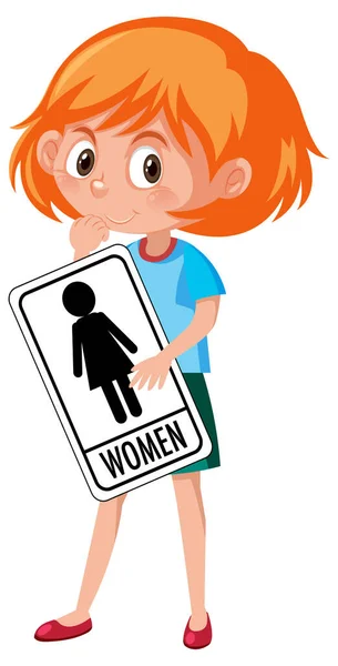 Dívka Drží Toaletní Značku Izolované Bílém Pozadí Ilustrace — Stockový vektor