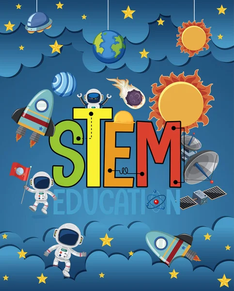 Stem Education Logo Astronauts Space Theme Illustration — Stock Vector