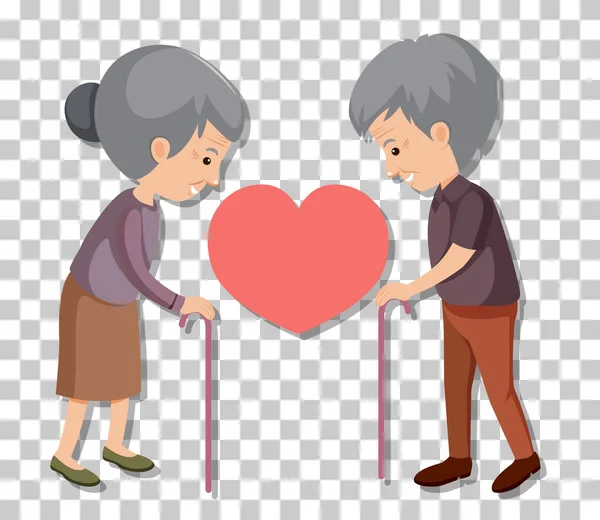 Old Couple Standing Pose Isolated Transparent Background Illustration — Stock Vector