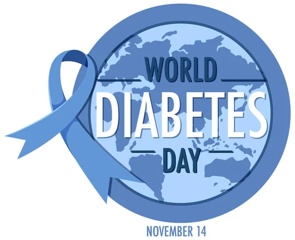World Diabetes Day Logotyp Eller Banner Med Blått Band Och — Stock vektor
