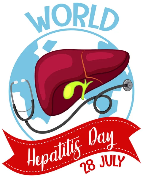 世界肝炎の日のロゴや地球のイラスト上の肝臓と聴診器とバナー — ストックベクタ