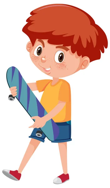 Αγόρι Κρατώντας Skateboard Χαρακτήρα Κινουμένων Σχεδίων Απομονώνονται Λευκό Φόντο Εικονογράφηση — Διανυσματικό Αρχείο