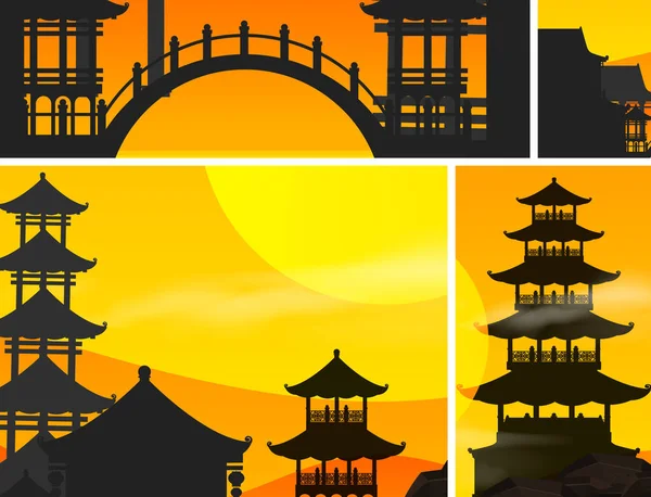 Κινεζική Ηλιοβασίλεμα Που Εικονογράφηση Φόντου — Διανυσματικό Αρχείο