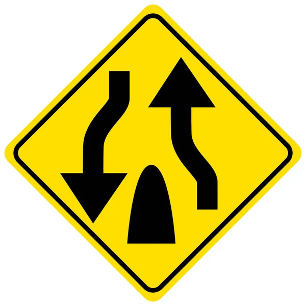 Warning Sign End Divided Road White Background Illustration — Stock Vector