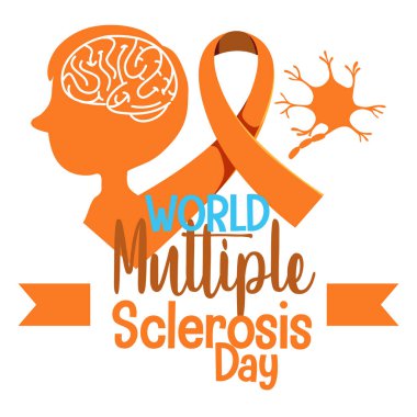 Dünya Çoklu Skleroz Günü logosu veya turuncu kurdele illüstrasyonlu afişi