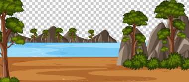 Şeffaf arkaplan illüstrasyonunda boş doğa parkı manzarası