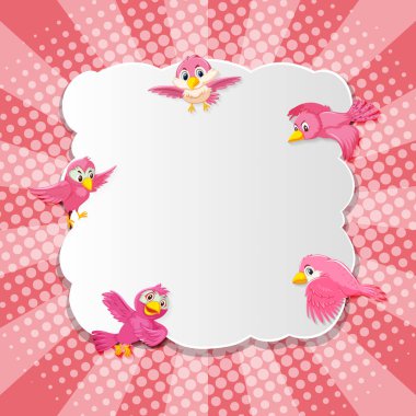 Kuş süslü afiş çizgi film stili illüstrasyon