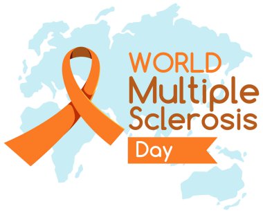 Dünya Çoklu Skleroz Günü logosu veya afiş turuncu kurdele illüstrasyonu