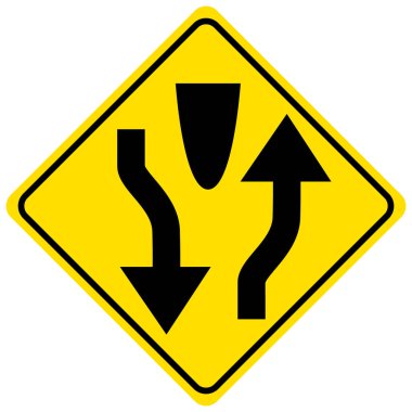 Beyaz arkaplan illüstrasyonunda bölünmüş yol için uyarı işareti