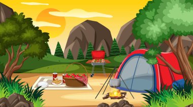 Gündüz vakti doğa parkında kamp yapmak veya piknik yapmak.