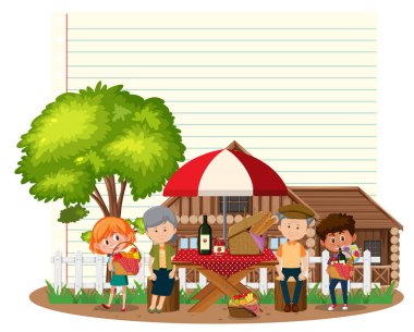 Piknik aile geçmişine sahip kenarlık çerçeve şablonu