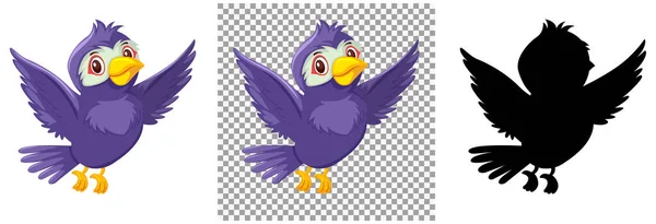 Illustration Personnage Dessin Animé Oiseau Violet Mignon — Image vectorielle