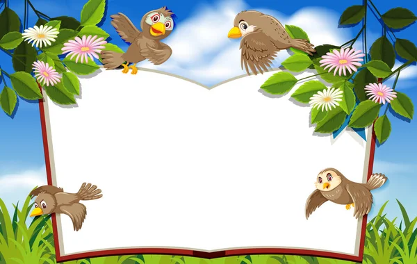 Pájaro Feliz Naturaleza Fondo Banner Blanco Ilustración — Vector de stock