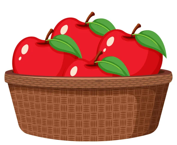 Rote Äpfel Korb Isoliert Auf Weißem Hintergrund Illustration — Stockvektor