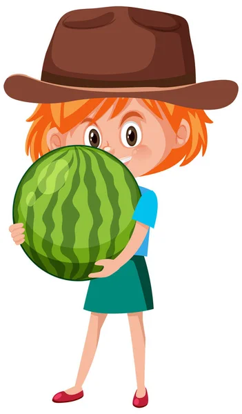 Children Cartoon Character Holding Fruit Vegetable Isolated White Background Illustration — Stock Vector