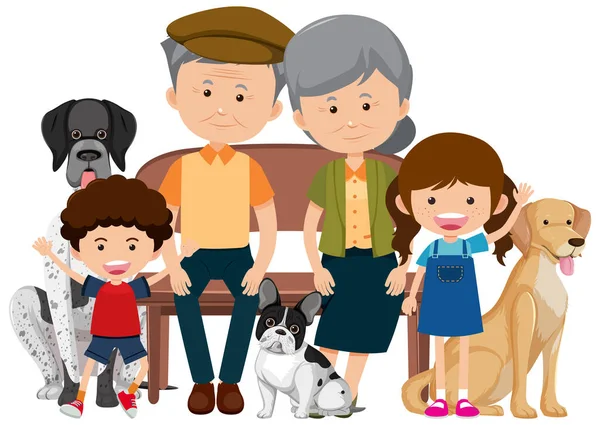 Familieleden Met Hun Hond Witte Achtergrond Illustratie — Stockvector