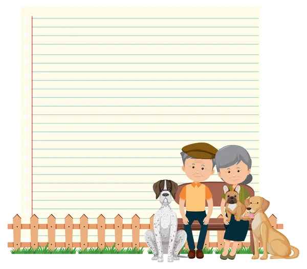 Plantilla Marco Fronterizo Con Pareja Ancianos Ilustración Fondo Perro — Vector de stock