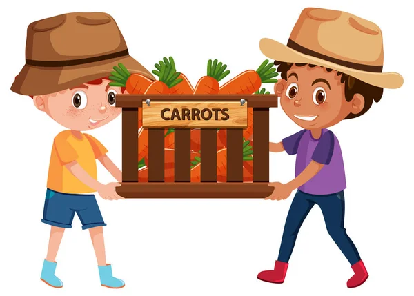 Dzieci Chłopcy Owocami Lub Warzywami Białym Tle Ilustracja — Wektor stockowy