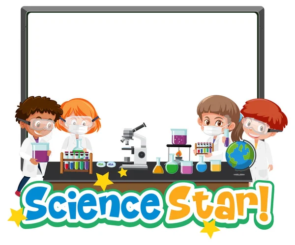 Bannière Vierge Logo Étoile Science Avec Enfant Tenant Objet Scientifique — Image vectorielle