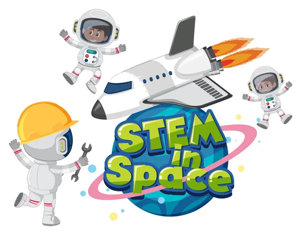 Logotipo Del Tallo Espacio Con Astronautas Objetos Espaciales Ilustración Aislada — Vector de stock